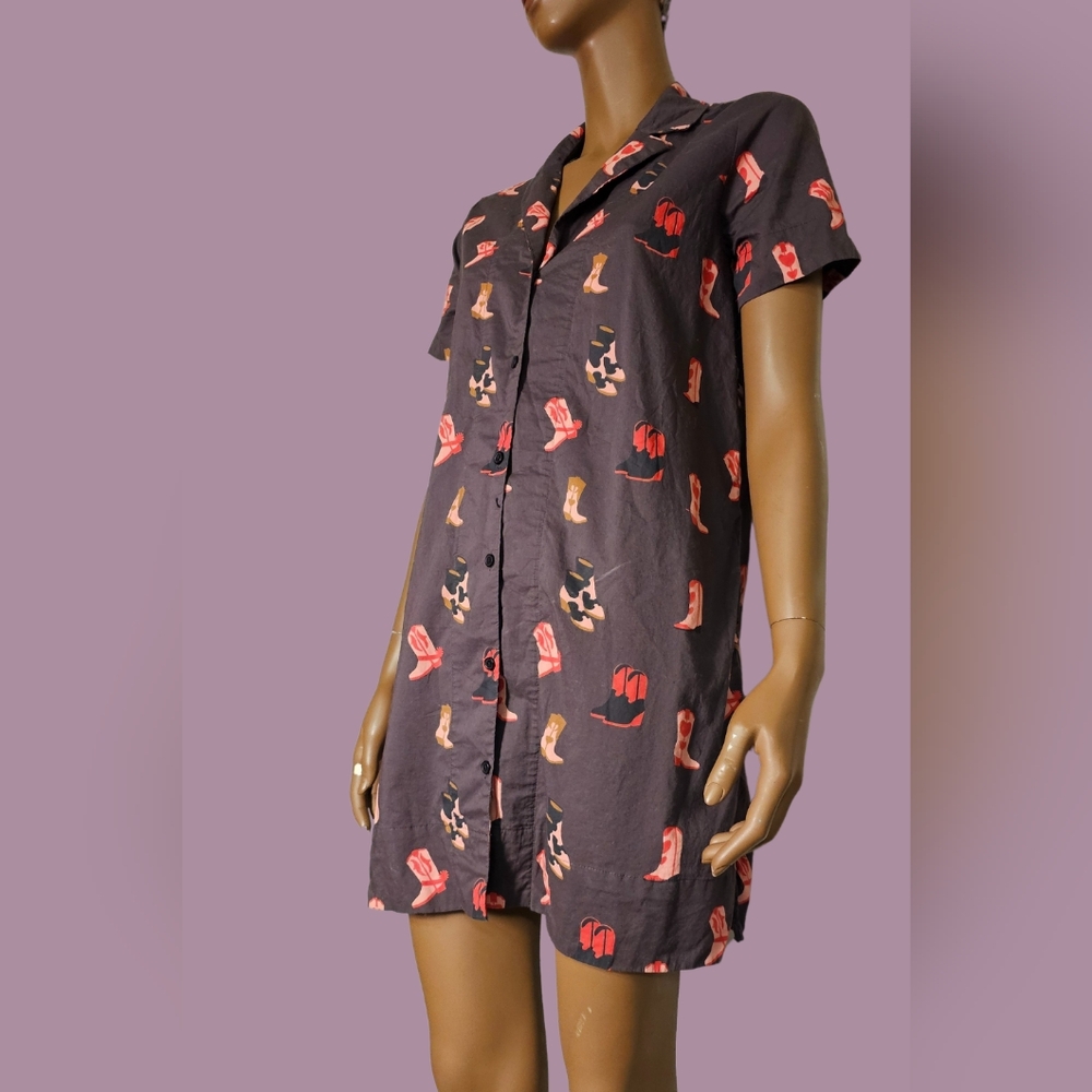 mata traders XS camp dress with cowboy boots print all over 100% cotton